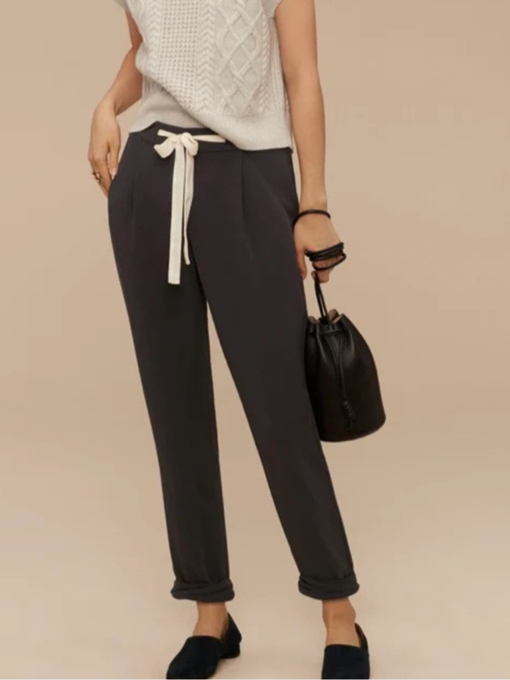 🌿💜 Aritzia Wilfred Allant Pant Black Linen Blend Cropped Sz 2 EUC Minimalist